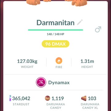 Pokemon Go Evolution - 96% iV Dynamax Darumaka ➡️ Darmanitan