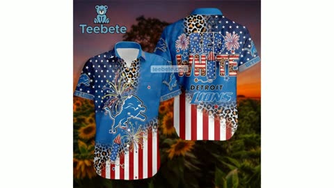 Red And White Detroit Lions 4Th Of July Tacky Hawaiian Shirt