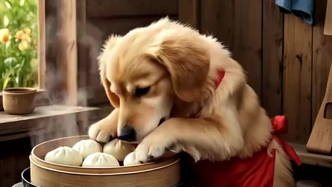 dog cooking and hard work