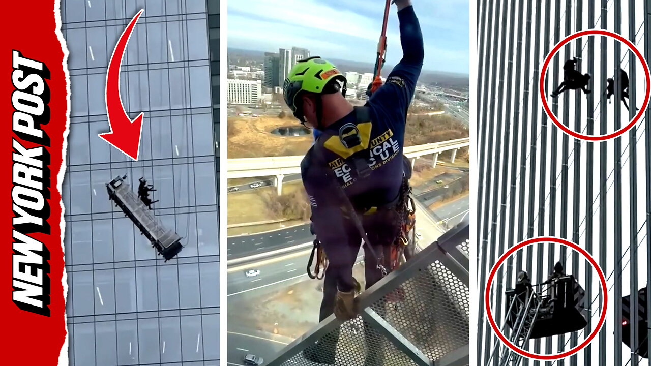 Rescue crews scale high-rise to save stranded window cleaners in Virginia