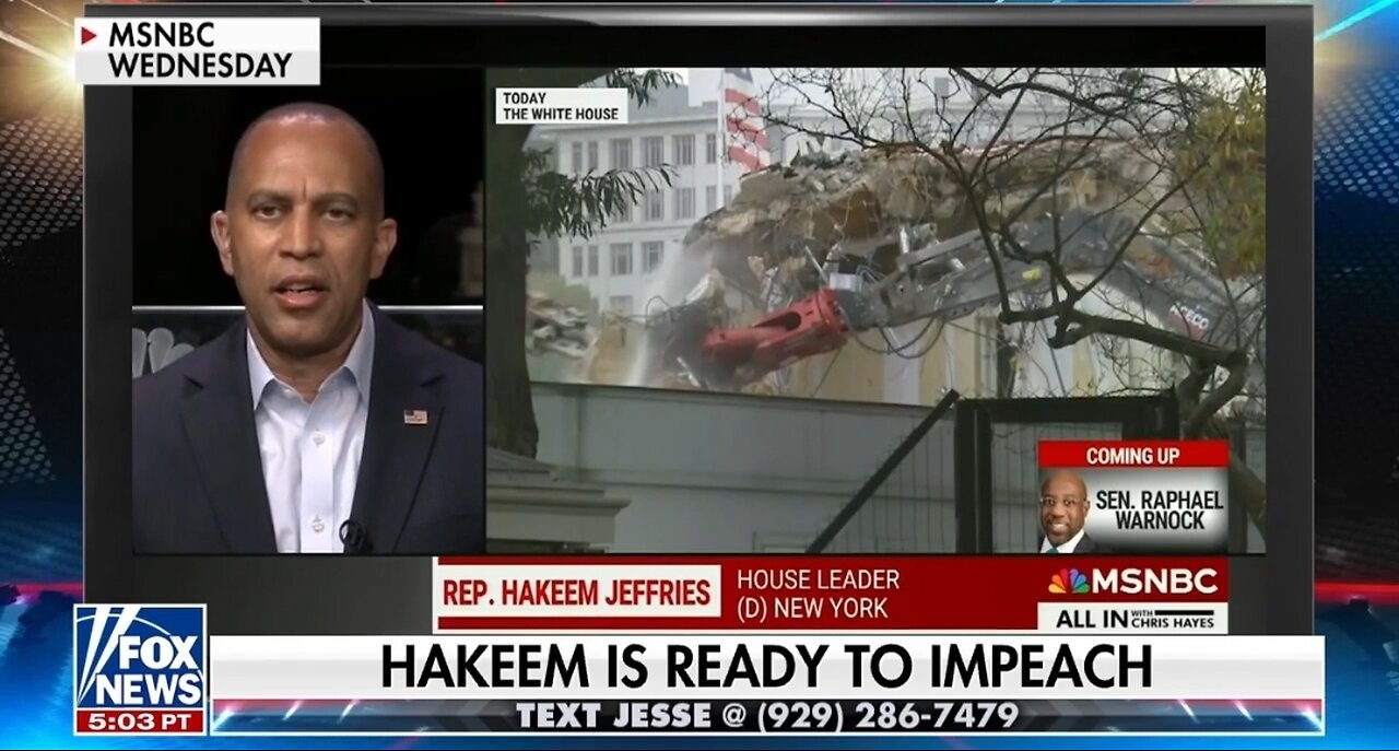 Rep Hakeem Jeffries Calls To IMPEACH Trump Over Ballroom Construction