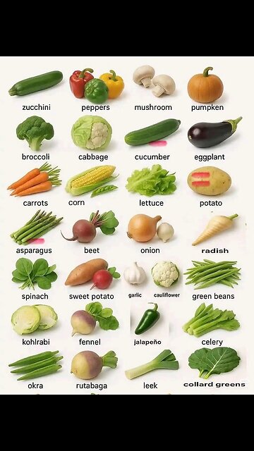 🌿 List of Vegetables with Names in English Used for daly health benefits