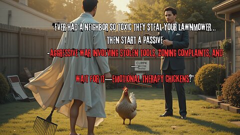 “neighbor so toxic they steal your lawnmower… emotional therapy chickens?”