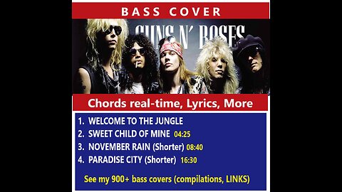 Bass cover GUNS N ROSES With Chords real-time, Lyrics, MORE _ 900+ bass covers