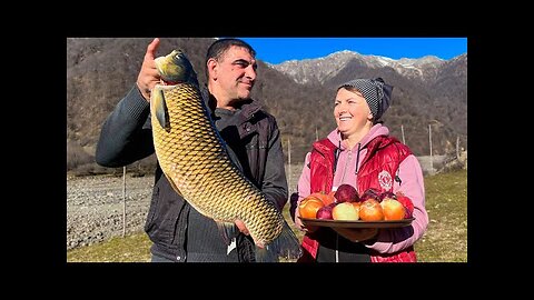 Cooking CARP on a Campfire in the Mountains | Relaxing Village Life Video