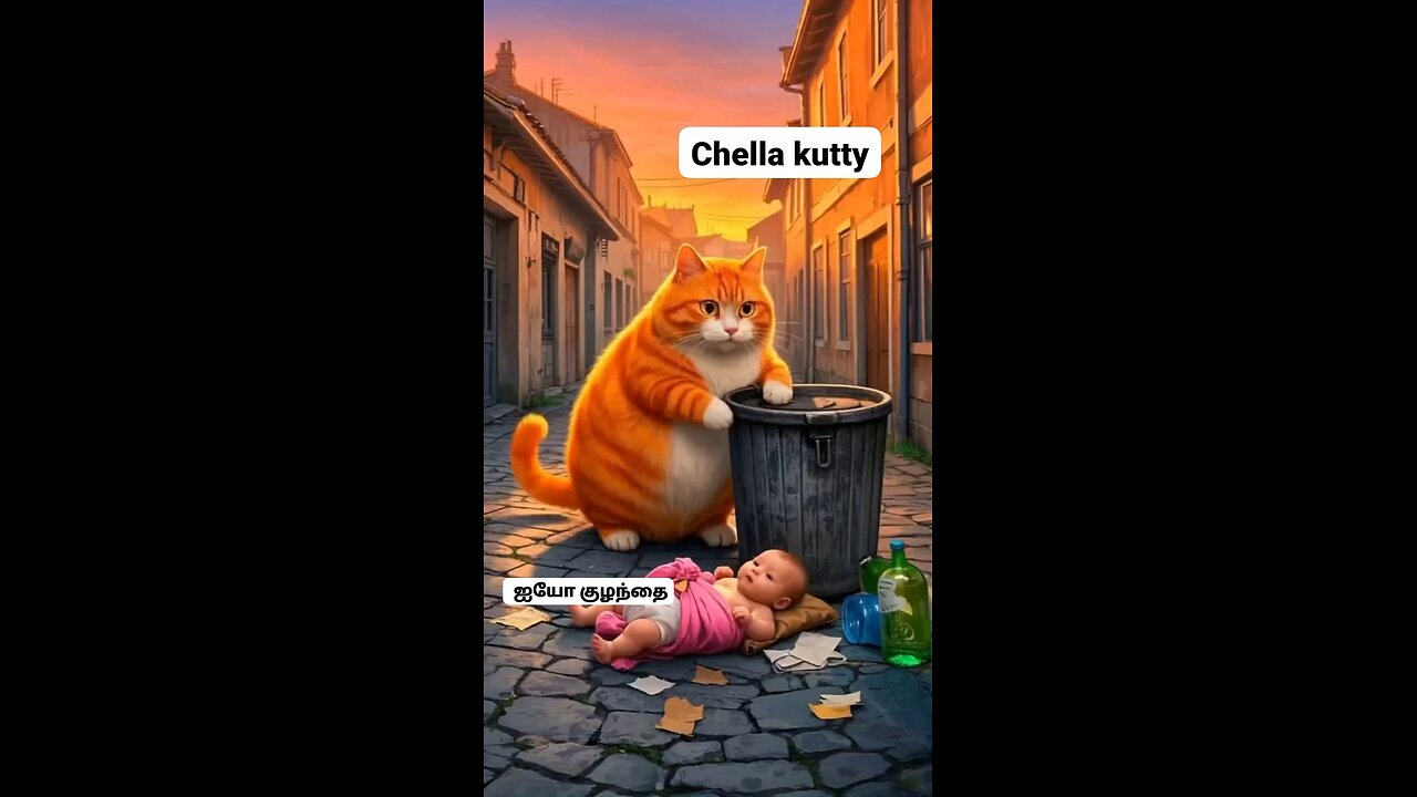 Orange cat taking care Babies