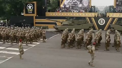 President Donald J. Trump salutes as the 82nd Airborne Division All-American Band
