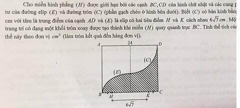 Toán 12: Cho miền hình phẳng (H) được giới hạn bởi các cạnh BC, CD của hình chữ nhật và các