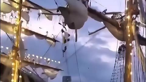A Mexican Navy ship smashes into the Brooklyn Bridge, sparking chaos!