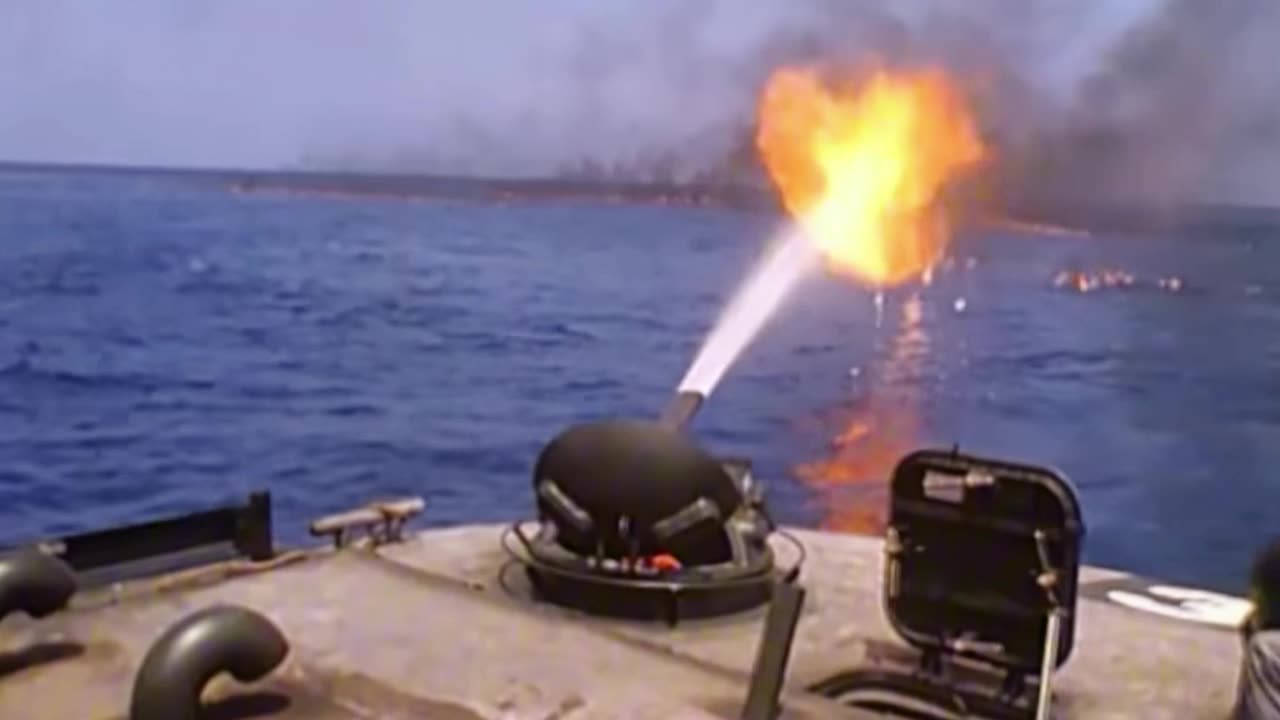 Testing the flamethrower on a Brown Water Navy "Zippo Boat" in Vietnam in August 1968