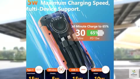 ERRBBIC Solar Charger Power Bank 20000mAh, Portable Wireless Charger, 15W Fast C