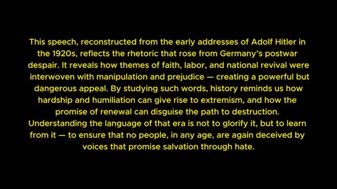 Hitler Speaks on Germany’s Economic Hardships After World War I (In English)