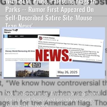 Fact Check: Disney World Did NOT Announce Replacing American Flags With BLM, Pride, Palestine Flags