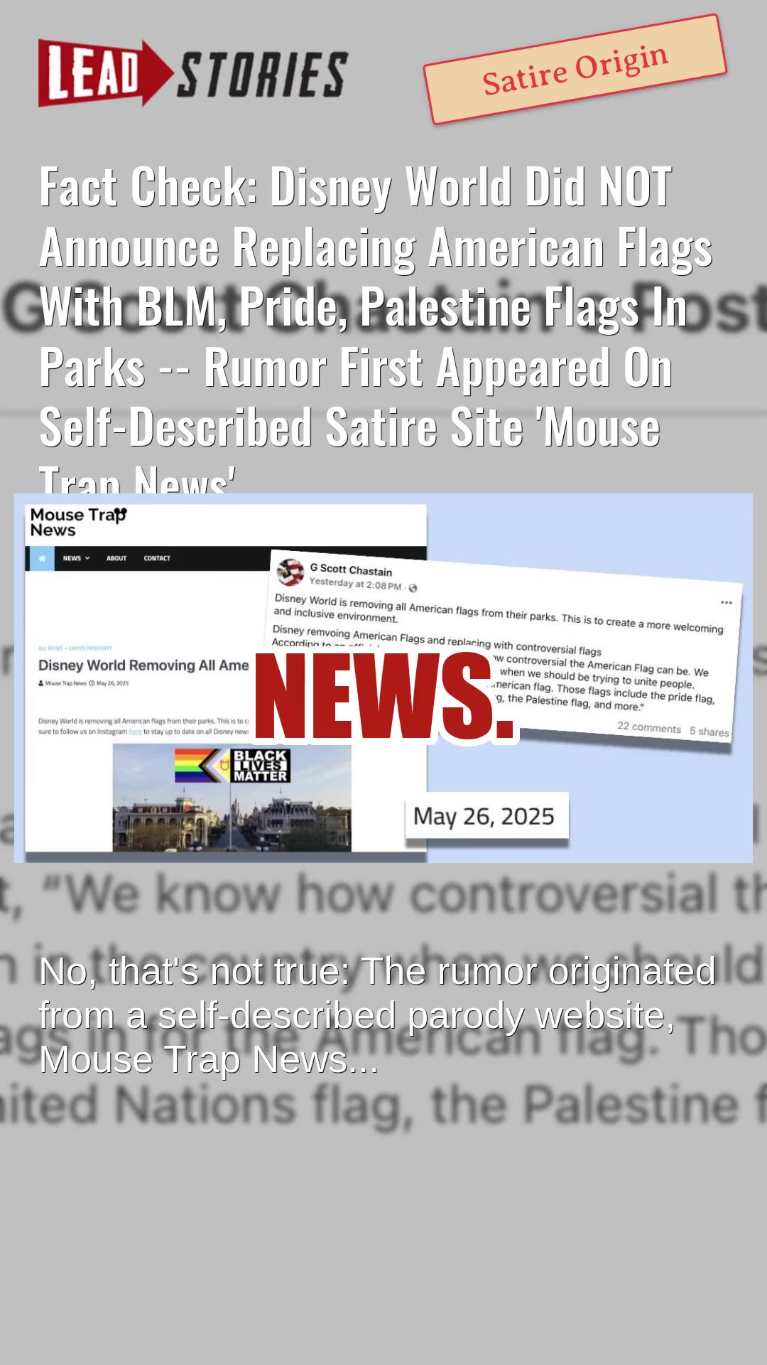 Fact Check: Disney World Did NOT Announce Replacing American Flags With BLM, Pride, Palestine Flags