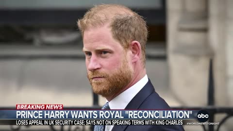 Prince Harry wants royal "reconciliation;" loses appeal in U.K. security case