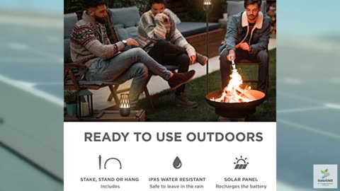 ION Audio Tahiti Pair Outdoor Bluetooth Speakers with Solar Panel, Tiki Torch Li