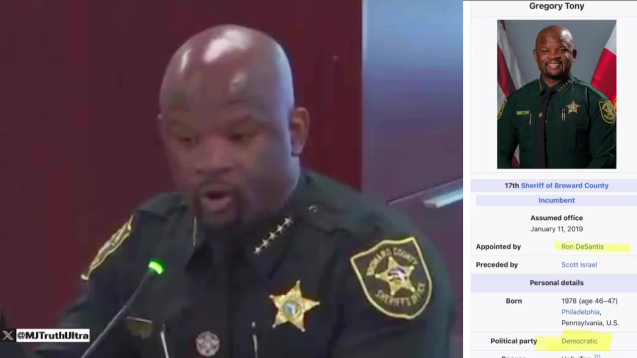 Florida, Broward County Sheriff Gregory Tony, Refuses to Assist ICE with Deporting Illegal Aliens,