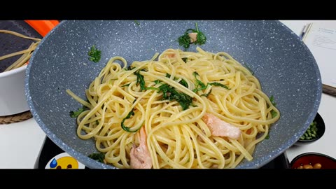 Cooking pasta and Smoked Salmon 🍝