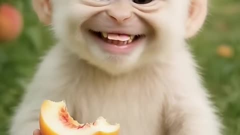 This Baby Monkey's Peach Adventure Will Make You Smile!