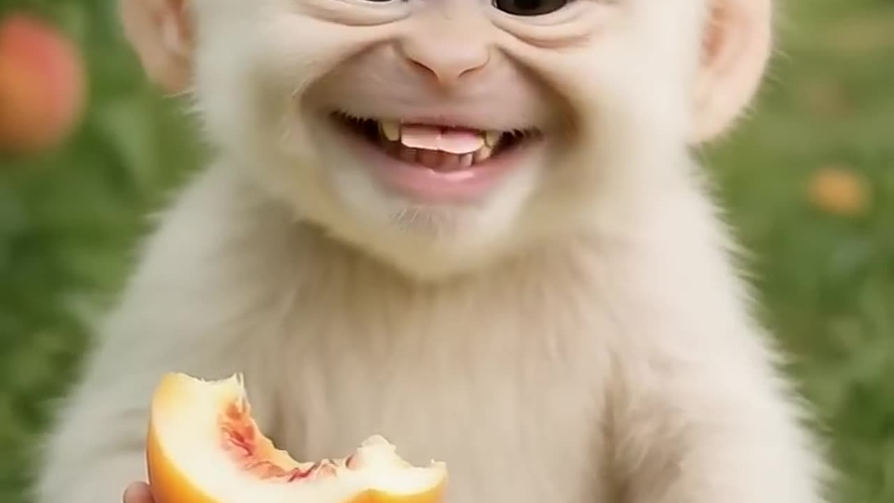 This Baby Monkey's Peach Adventure Will Make You Smile!