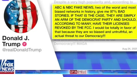 President Trump demanding that the FCC strip ABC & NBC of their broadcasting licenses.