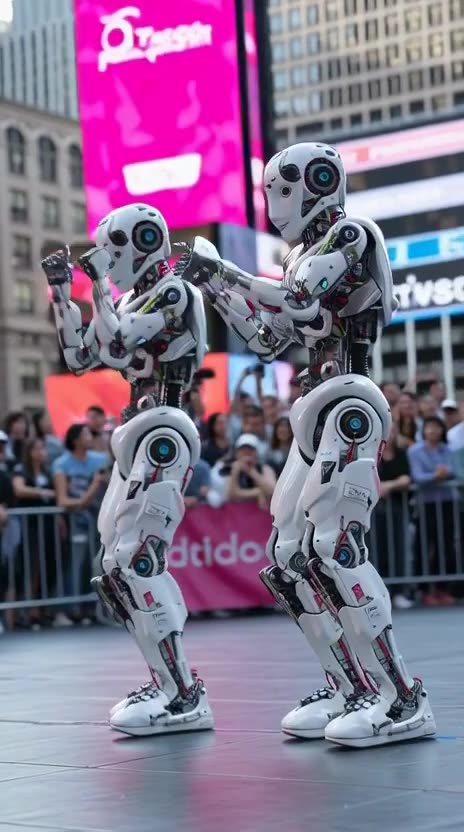 humanoid robots doing kpop dance in Times Square