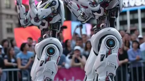 humanoid robots doing kpop dance in Times Square