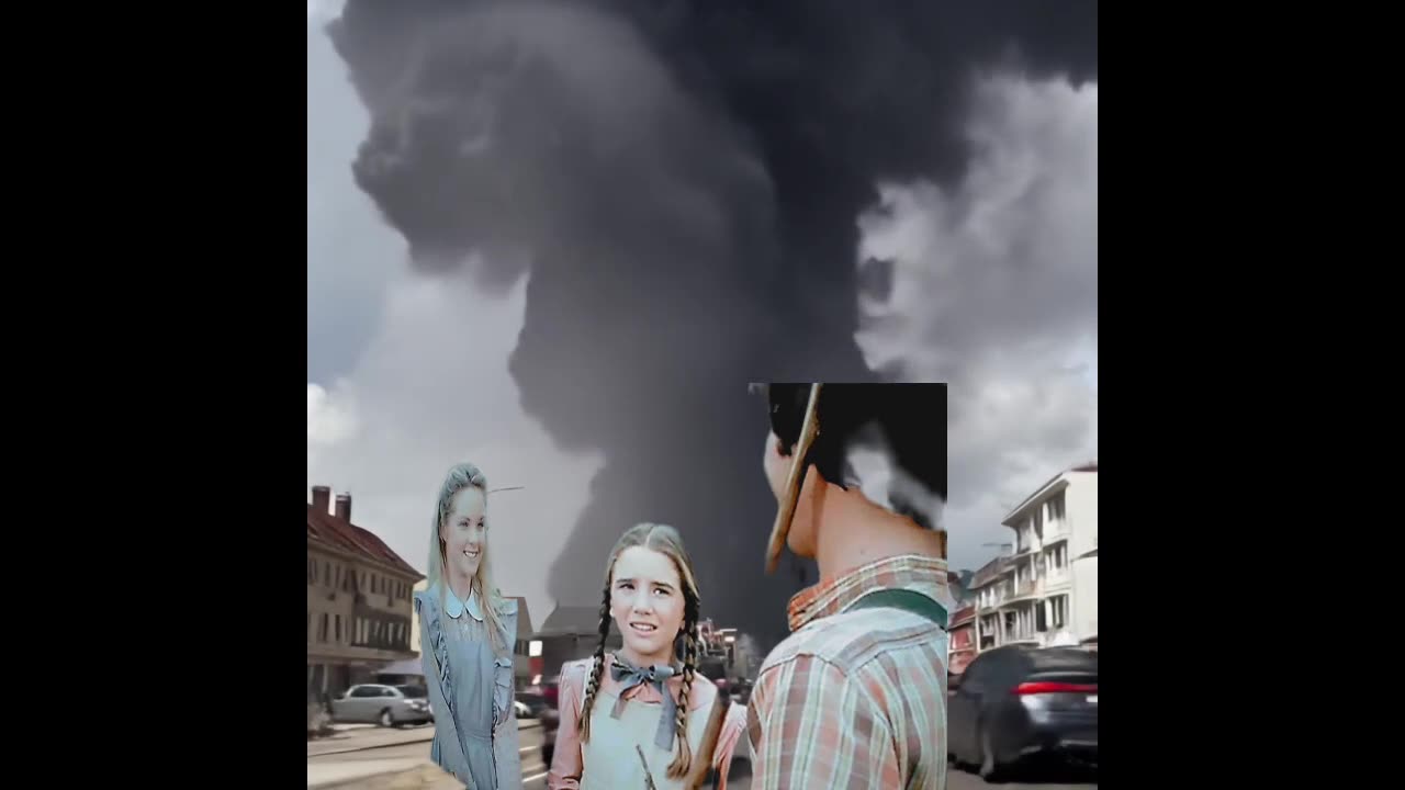 Mary and Laura Ingalls are happy even though they are about to get sucked up in a tornado