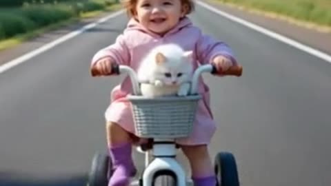 Cute Baby Driving Tricycle in the highway road #trending #viral