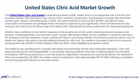 United States Citric Acid Market Size, Share | Growth [2034]