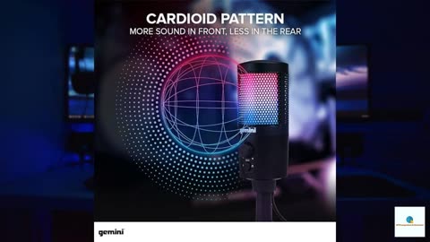Gemini Sound GSM100USB PC Computer USB Condenser Microphone with RGB LED Lights Headphone