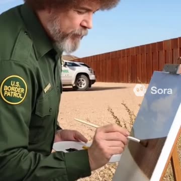 Bob Ross painting the border wall