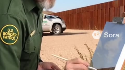 Bob Ross painting the border wall