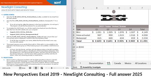New Perspectives Excel 2019 | Modules 5-8: SAM Capstone Project 1a | NewSight Consulting (2025)