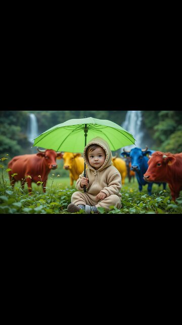 Little Farmer: Playing with Colorful Calves by the Falls! 🌊🐮😊