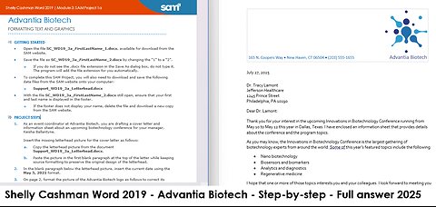 Shelly Cashman Word 2019 | Module 3: SAM Project 1a | Advantia Biotech (Update in 2025)