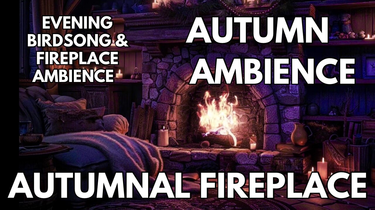 🍁 Autumnal Fireplace Ambience | Evening Birdsong & Fireplace | 4K Autumn ASMR