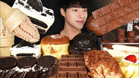 ASMR MUKBANG CHOCOLATE DESSERTS!🍫 OREO CAKE & ICE CREAM & CHOCOLATE CAKE & TIRAMISU CAKE & CREPE