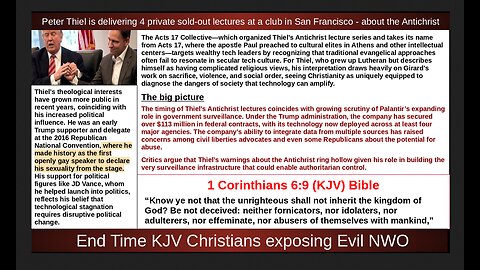 Thiel is delivering 4 private sold-out lectures at a club in San Francisco - about the Antichrist