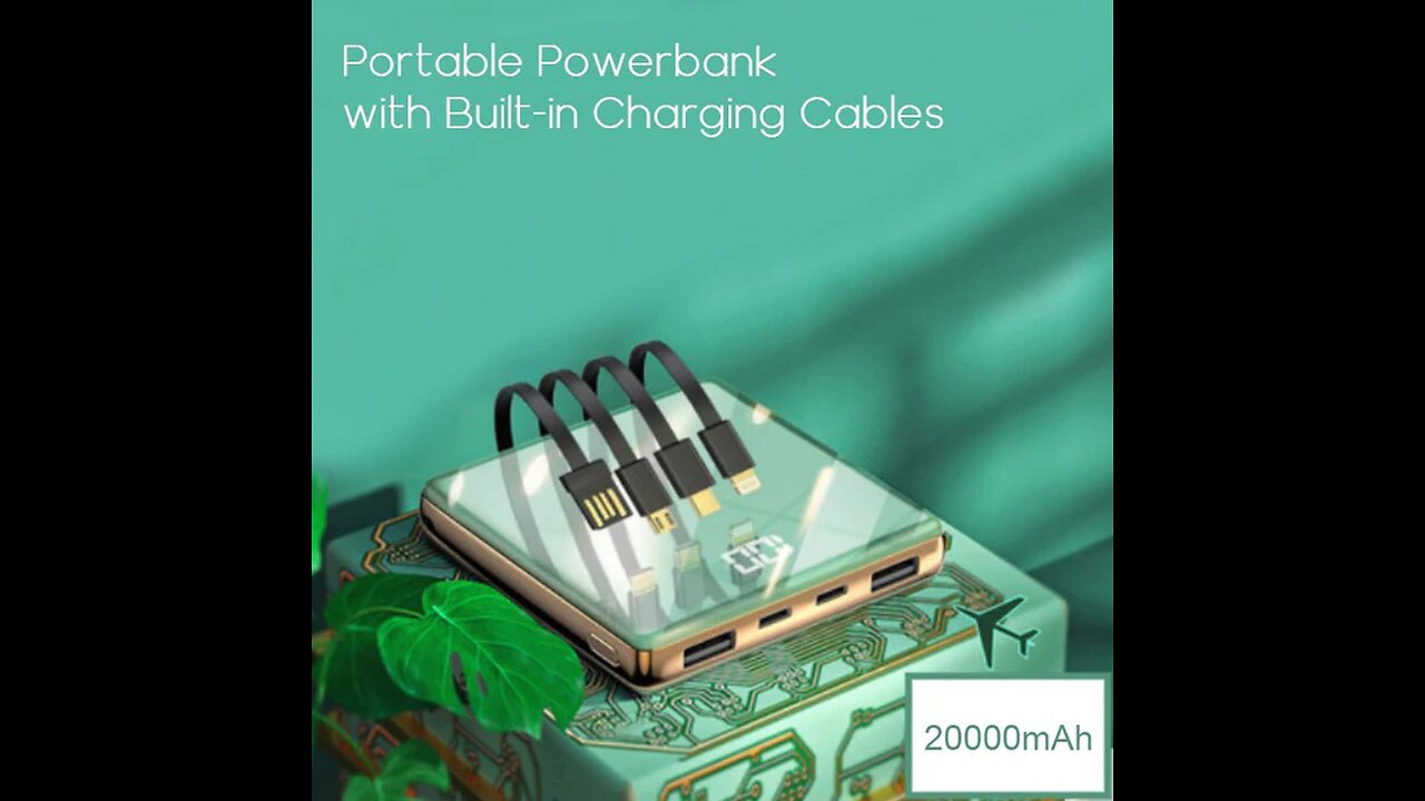 Portable 20000mAh Power Bank, with 4 Built-in Charging Cables and LED Battery Display