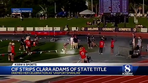 Clara Adams was spraying her feet with a fire extinguisher, disqualified "unsportsmanlike conduct."