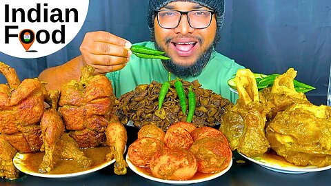 Spicy 2 Full Chicken Curry, Egg Curry, Bone Masala, Mutton Boti with Rice | Mukbang Eating