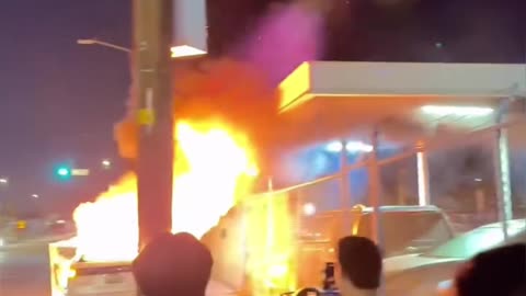 LAFD respond to car set on fire during street takeover in Los Angeles CA