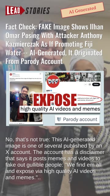 Fact Check: FAKE Image Shows Ilhan Omar Posing With Attacker Anthony Kazmierczak, Fiji Water Bottle