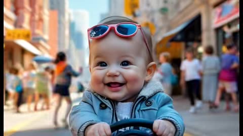 Cute baby driving a car