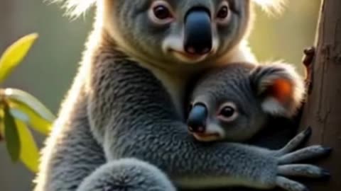 Un tierno abrazo en las alturas: madre koala y su cría en un momento de calma