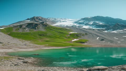 2K Nature Background Peaceful Mountain Lake Under Clear Sky خلفية طبيعية