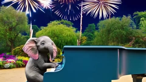 Adorable Baby Elephant Plays Piano at the Zoo During Fireworks Show
