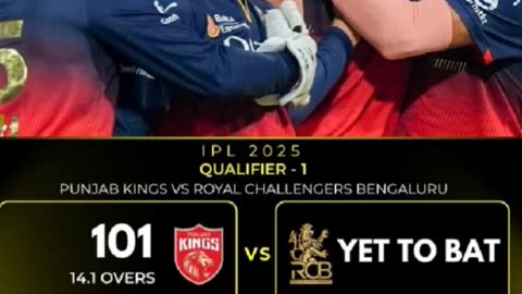 Pbks gave target of 102 runs to RCB in the qualifier 1st in ipl25 in Mullanpur. Predict the winner