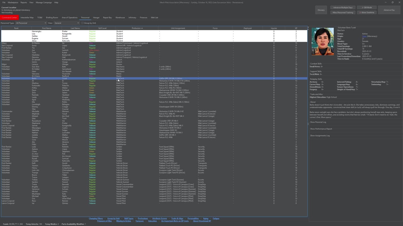 MekHQ 0.50.06 Learning the Ropes 13: Selling salvage Upgrading Shadow Hawk C and Warhammer C